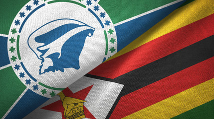 Martinique and Zimbabwe two flags textile cloth, fabric texture