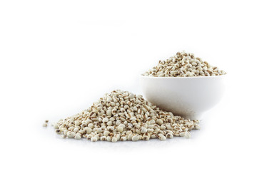 pile job's tear and white bowl on white background.