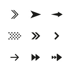 Set of black arrows. Collection of different styles. Vector illustration.