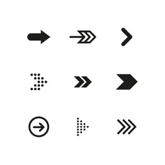 Set of black arrows. Collection of different styles. Vector illustration.