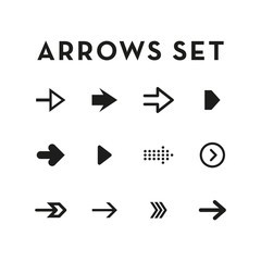 Set of black arrows. Collection of different styles. Vector illustration.