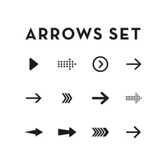 Set of black arrows. Collection of different styles. Vector illustration.