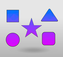 Polygonal geometric figures. Set of design elements with square, Circle, rectangle, star, triangle shape. colorful shape in modern polygonal crystal style on white background.