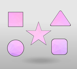 Polygonal geometric figures. Set of design elements with square, Circle, rectangle, star, triangle shape. colorful shape in modern polygonal crystal style on white background.
