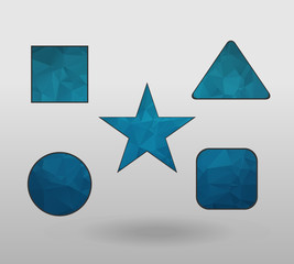 Polygonal geometric figures. Set of design elements with square, Circle, rectangle, star, triangle shape. colorful shape in modern polygonal crystal style on white background.