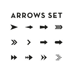 Set of black arrows. Collection of different styles. Vector illustration.