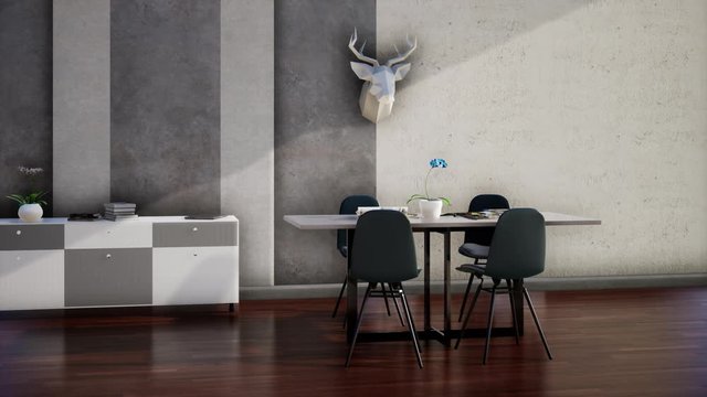 modern loft office interior of a room, 3d animation video rendering
