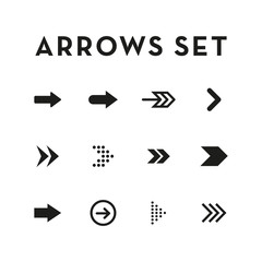 Set of black arrows. Collection of different styles. Vector illustration.