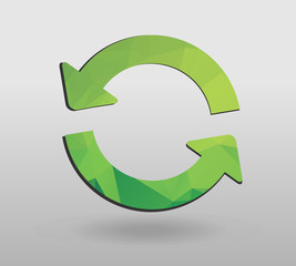 Arrow refresh icon reload sign with polygonal triangles style. colorful arrow shape in modern polygonal crystal style on white background.