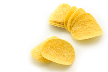 potato chips on white background.