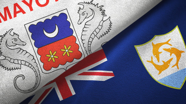 Mayotte and Anguilla two flags textile cloth, fabric texture