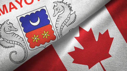 Mayotte and Canada two flags textile cloth, fabric texture