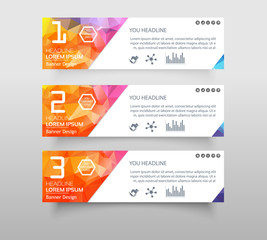 Set of infographic banner with polygonal, Geometric, Triangle pattern shape. web banner modern low polygon set background design, Geometric background. eps10 vector illustration.