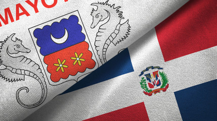 Mayotte and Dominican Republic two flags textile cloth, fabric texture
