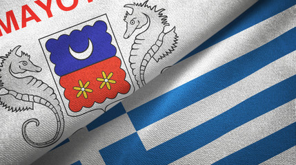 Mayotte and Greece two flags textile cloth, fabric texture
