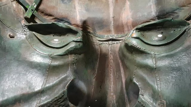 Tilt up of San Carlo colossus seen from inside, Arona, Italy