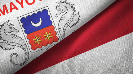 Mayotte and Indonesia two flags textile cloth, fabric texture