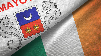 Mayotte and Ireland two flags textile cloth, fabric texture