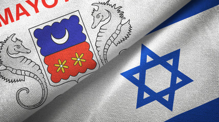 Mayotte and Israel two flags textile cloth, fabric texture