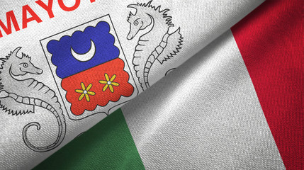 Mayotte and Italy two flags textile cloth, fabric texture