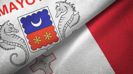 Mayotte and Malta two flags textile cloth, fabric texture