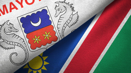 Mayotte and Namibia two flags textile cloth, fabric texture