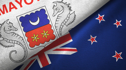 Mayotte and New Zealand two flags textile cloth, fabric texture