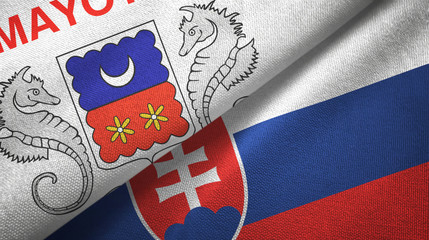 Mayotte and Slovakia two flags textile cloth, fabric texture