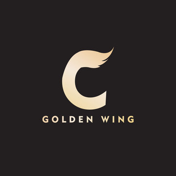 vector initial letter c business wing logo icon corporate technology concept gold color