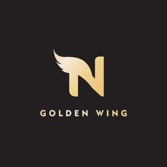 vector initial letter n business wing logo icon corporate technology concept gold color