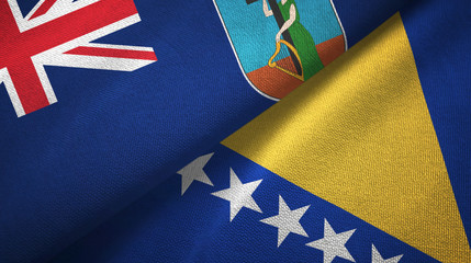 Montserrat and Bosnia and Herzegovina two flags textile cloth, fabric texture