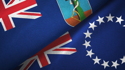 Montserrat and Cook Islands two flags textile cloth, fabric texture