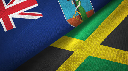 Montserrat and Jamaica two flags textile cloth, fabric texture