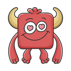 In Love Red Square Devil Cartoon Monster