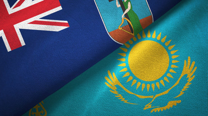 Montserrat and Kazakhstan two flags textile cloth, fabric texture