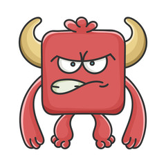 Angry Red Square Devil Cartoon Monster
