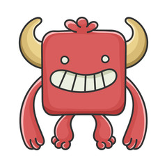 Happy Red Square Devil Cartoon Monster