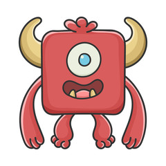 Happy Red Square Devil Cartoon Monster