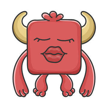 Sexy Red Lips Red Square Devil Cartoon Monster