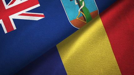 Montserrat and Romania two flags textile cloth, fabric texture