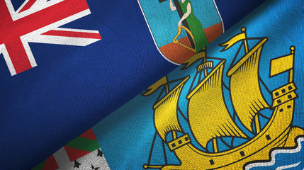 Montserrat and Saint Pierre and Miquelon two flags textile cloth, fabric texture