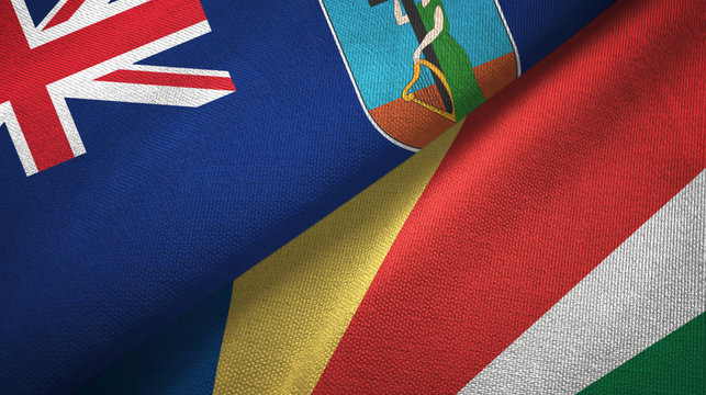 Montserrat and Seychelles two flags textile cloth, fabric texture