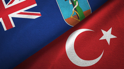 Montserrat and Turkey two flags textile cloth, fabric texture