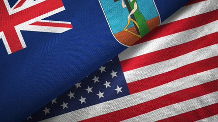 Montserrat and United States two flags textile cloth, fabric texture