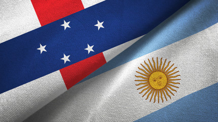 Netherlands Antilles and Argentina two flags textile cloth, fabric texture