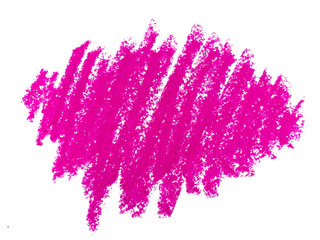 Violet or pink abstract crayon background. Purple crayon scribble texture. Wax pastel spot. Abstract crayon on white background. It is a hand drawn.