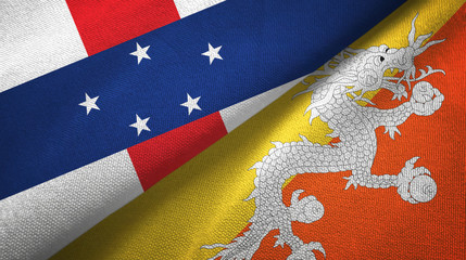 Netherlands Antilles and Bhutan two flags textile cloth, fabric texture