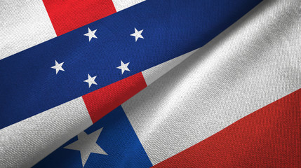 Fototapeta premium Netherlands Antilles and Chile two flags textile cloth, fabric texture