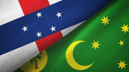 Netherlands Antilles and Cocos Keeling Islands two flags textile cloth
