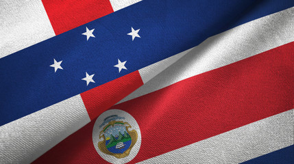 Netherlands Antilles and Costa Rica two flags textile cloth, fabric texture